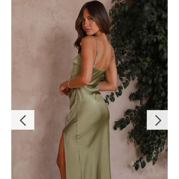 BRAND NEW. Never worn. Olive green billy j satin dress “Julia” size 12. - Picture 2 of 3